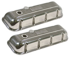 Big Block Chevrolet Finned Aluminum Valve Covers, Polished