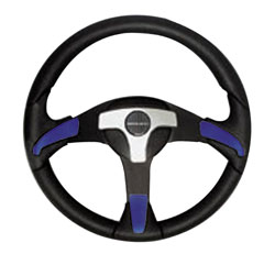 Gorgona Black Aluminum Steering Wheel Blue Accents with Center Pad, 13.8