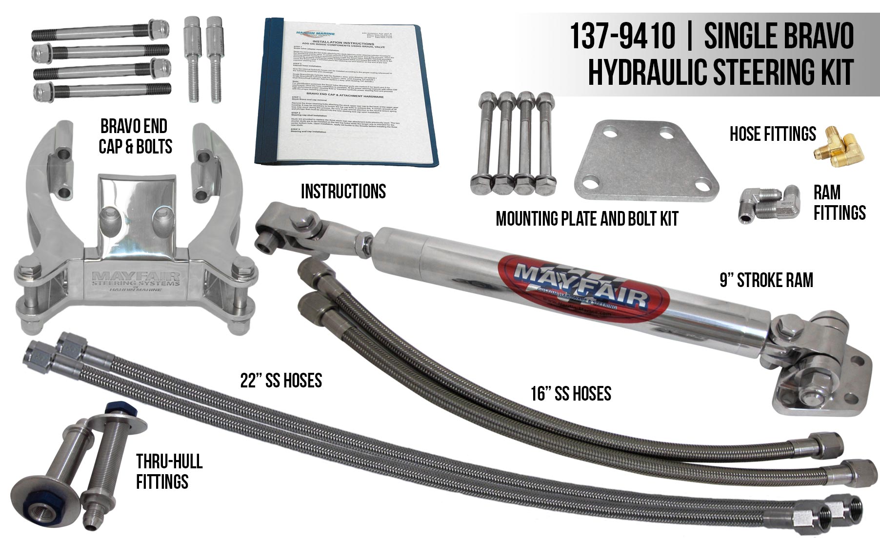 Mayfair Single Bravo Ram Add On Hydraulic Steering Kit Cp Mayfair Single Bravo Ram Add On Hydraulic Steering Kit Cp Performance
