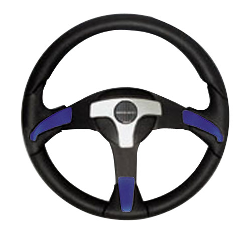Gorgona Black Aluminum Steering Wheel Blue Accents with Center Pad, 13.8