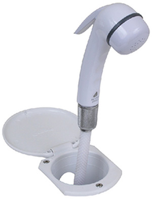 Scandvik 12107 Recessed Euro Sprayer Transom Shower White Handle, Cup and Cap with 6' White Nylon Hose