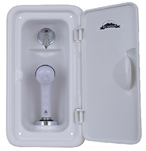 Scandvik 14126 Vertical Shower Box, White Sprayer With 6' White Nylon Hose