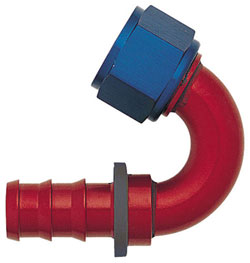 Blue/Red 150 Degree Push-On Hose End