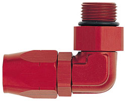 Red 90 Degree Male AN ORB to Double-Swivel AN Hose End