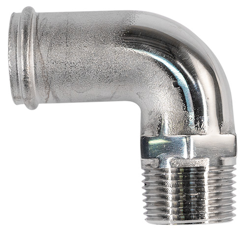 90 Degree Stainless Steel 3/4" NPT Male To 1" Hose Fitting