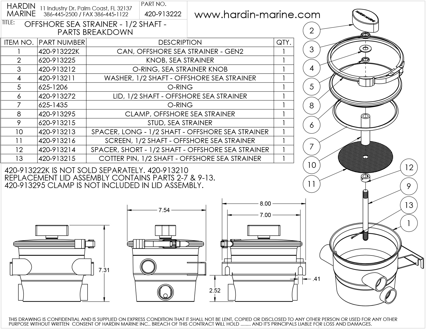 Hardin Gen. 2 Offshore Sea Strainer Replacement Parts