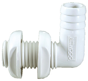 Attwood Thru Hull Connector For Hose, White, 90 Degree - 3/4"