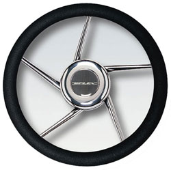 Stainless Steel Helix Spokes Steering Wheel, 13.8" Diameter, Black Grip