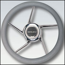 Stainless Steel Helix Spokes Steering Wheel, 13.8" Diameter, Grey Grip