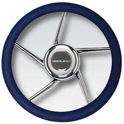 Stainless Steel Helix Spokes Steering Wheel, 13.8" Diameter, Blue Grip