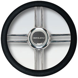 Stainless Steel Cross Spokes Steering Wheel, 13.8" Diameter, Black Grip