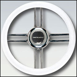 Stainless Steel Cross Spokes Steering Wheel, 13.8" Diameter, White Grip