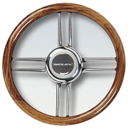 Stainless Steel Cross Spokes Steering Wheel, 15.7" Diameter, Teak Grip