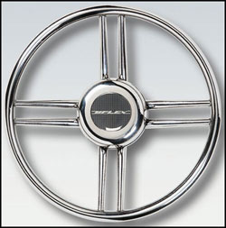 Stainless Steel Cross Spokes Steering Wheel, 13.8" Diameter, Stainless Steel Grip