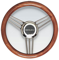 Stainless Steel Steering Wheel, 13.2" Diameter, Mahogany Grip
