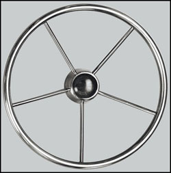 Stainless Steel Steering Wheel, 15.5" Diameter, 10 Degree Dish, 5 Spoke