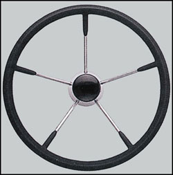 Stainless Steel Steering Wheel, 15.5" Diameter,  25 Degree Dish, Black Grip