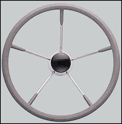 Stainless Steel Steering Wheel, 13.5" Diameter,  25 Degree Dish, Gray Grip