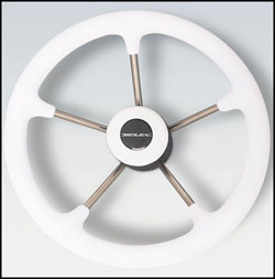 Stainless Steel Steering Wheel 13.8" Diameter, White Firm Grip