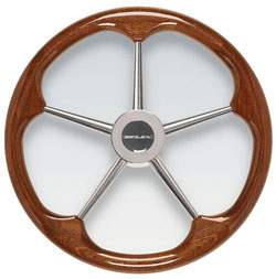 Stainless Steel Steering Wheel, 15.7" Diameter,  Mahogany