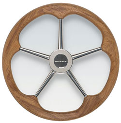Stainless Steel Steering Wheel, 15.7" Diameter,  Natural Teak