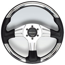 Vivara Steering Wheel, Polished Silver Aluminum  Chrome Inserts 13.8" Diameter, Black Grip