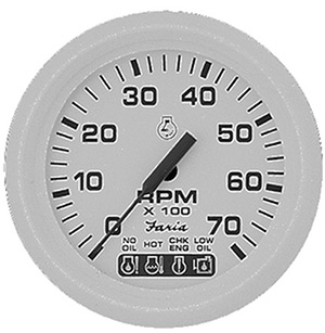 Faria Dress White 4" Gauge - 7000 RPM Tachometer With System Check Indicator (Gas) (J/E Outboard)"