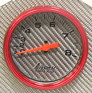 3-3/8" 80MPH Pitot Speedometer, Silver Fiber Face, Red Mega Rim