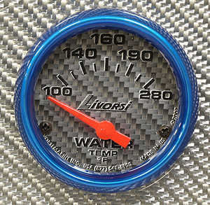 2-1/16"  Electric 100-280F Water Temp Gauge, Silver Fiber Face, Blue Mega Rim