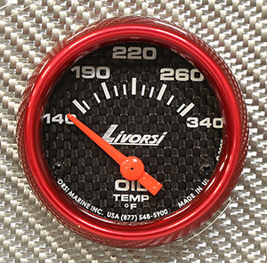 2-1/16"  Electric 140-340F Oil Temp Gauge, Carbon Fiber Face, Red Mega Rim