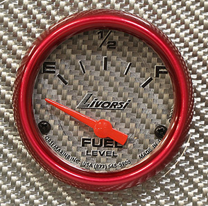 2-1/16"  Electric 240-33 OHM Fuel Level Gauge, Silver Fiber Face, Red Mega Rim