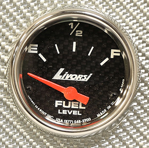 2-1/16"  Electric 240-33 OHM Fuel Level Gauge, Carbon Fiber Face, Polished SS Mega Rim