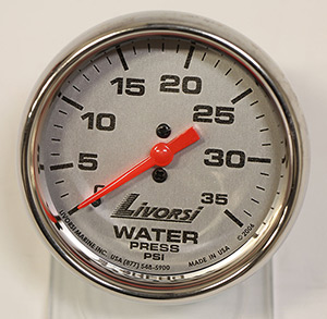 2-5/8" Mechanical 0-35 PSI Water Pressure Gauge, Platinum Face, Polished SS Mega Rim