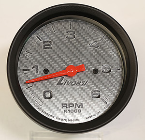 3-3/8"  0-6000 RPM Tachometer, Silver Fiber Face, Black Race Rim