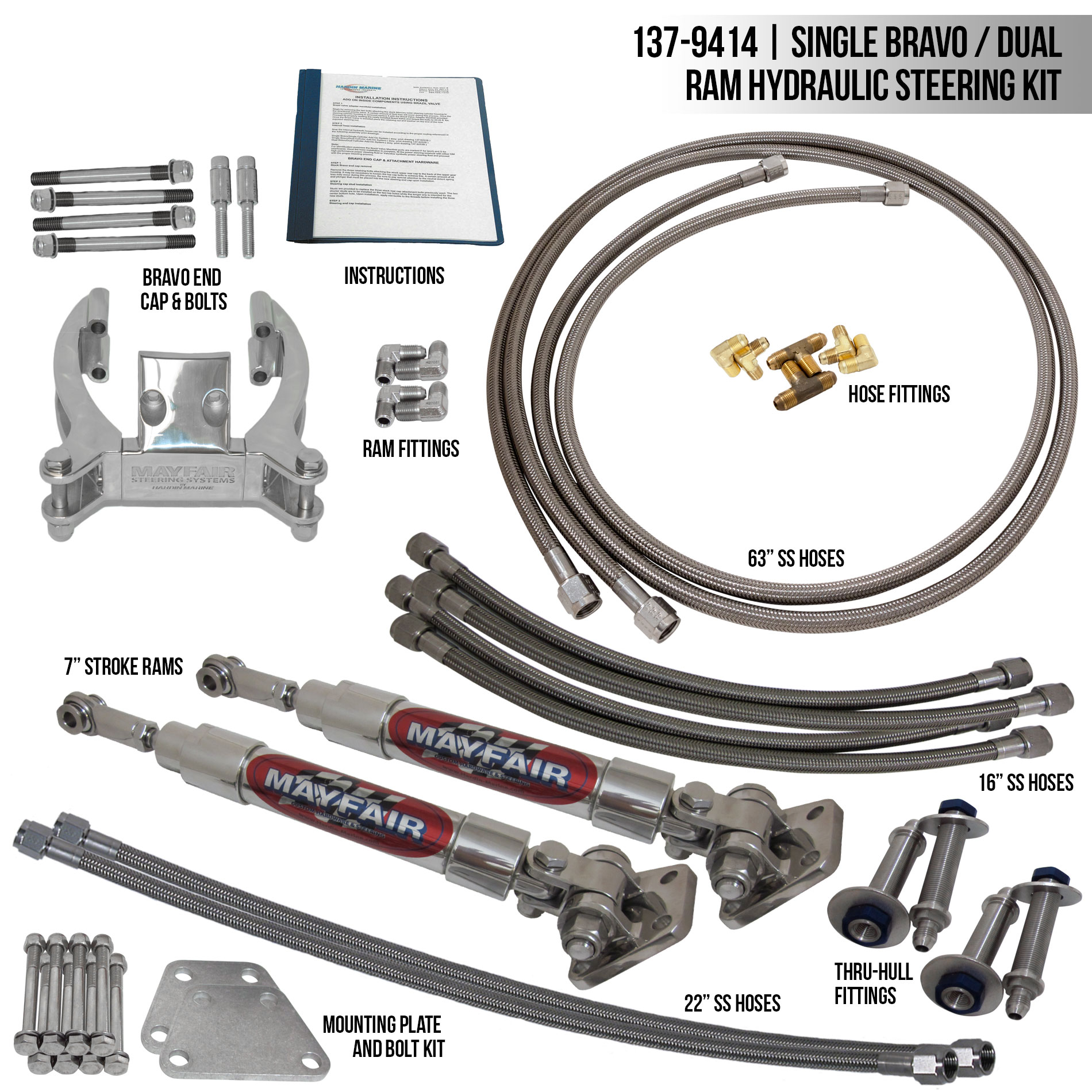 Mayfair Single Bravo/Dual Ram Add-On Hydraulic Steering Kit - CP