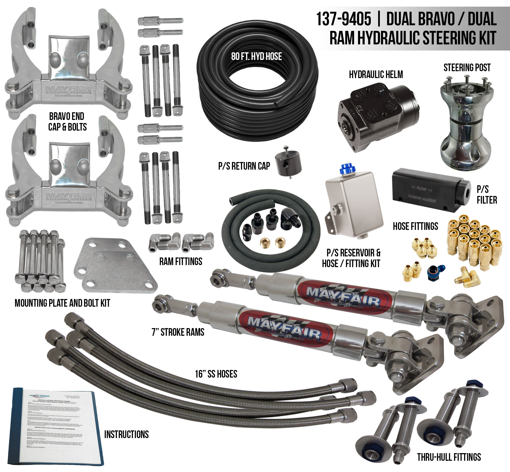 Mayfair Dual Bravo/Dual Ram Full Hydraulic Steering Kit CP Performance
