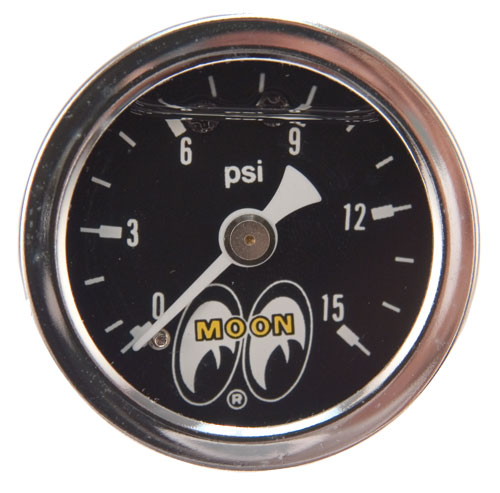 Moon Eyes 0-15 PSI 1-1/2 Liquid Filled Fuel Pressure Gauge - CP