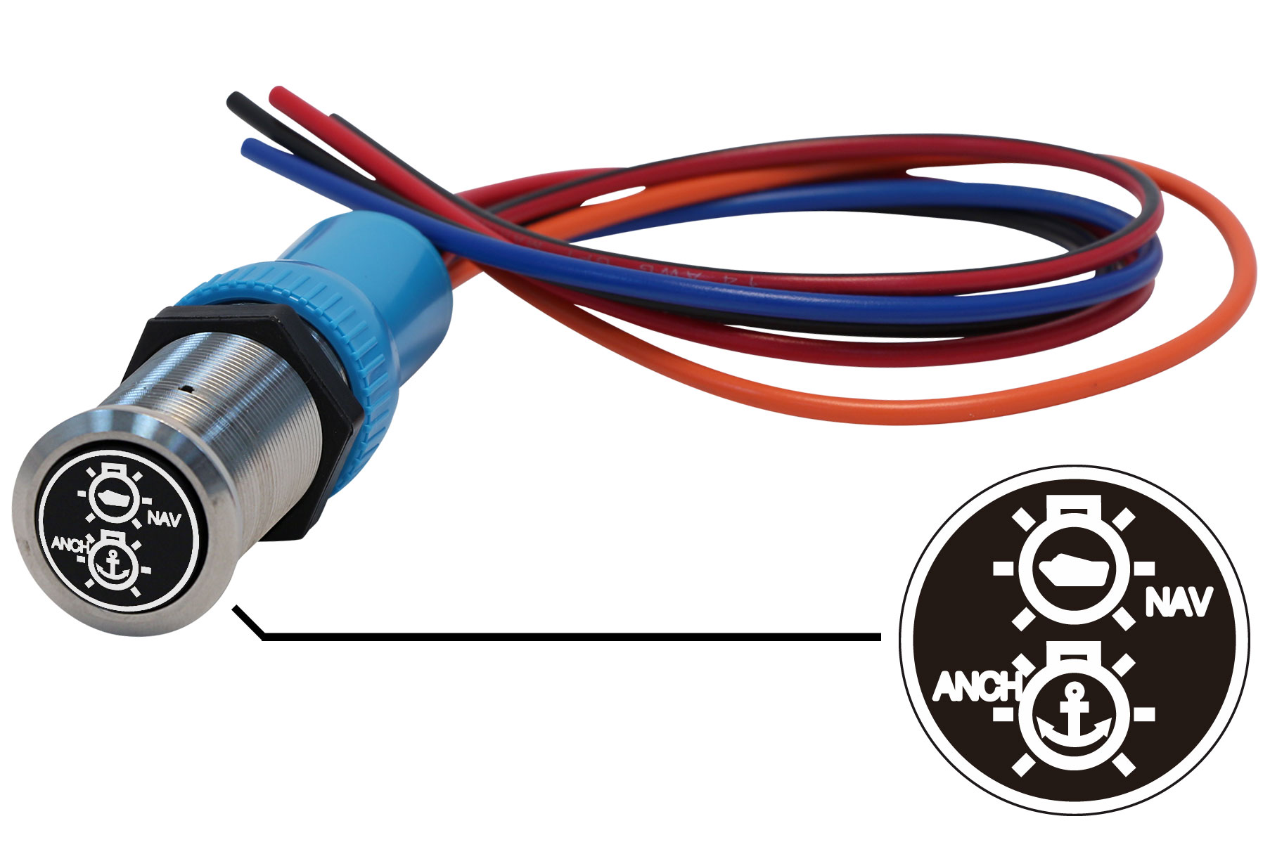 Bluewater 22mm Push Button Switch - Nav/Anc Contact - Blue/Green/Red LED - 4' Lead [9059-3114-4] main image 1