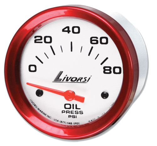 LIVORSI Electric Automotive 0-80 PSI Oil Pressure Gauge Platinum 2 1/16"