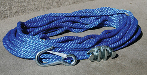 CP Performance - Panther Blue Polypropylene 3/8 Anchor Rope Includes  No-Tie Rope Cleat and Snap Hook