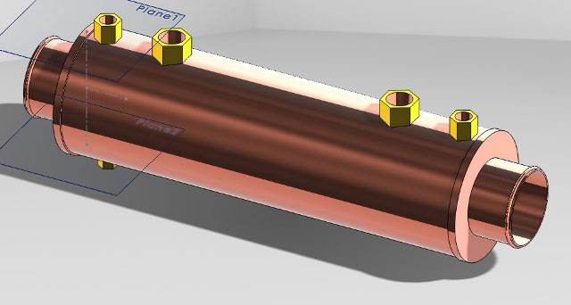 Fuel Cooler, 4" Dia x 14" overall. Can be supplied with 1/2 M x 3/4-16 45 Flare Adaptor for added cost.