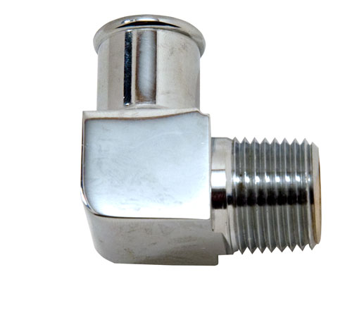 90 Degree Chrome Plated Brass 1/2" NPT Male To 3/4" Hose Fitting