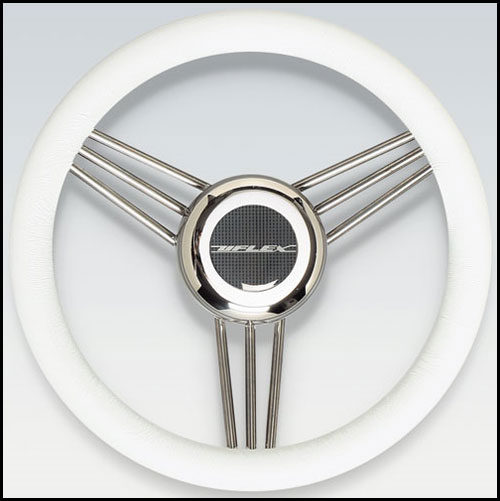 Stainless Steel Steering Wheel, 13.2" Diameter, White Grip