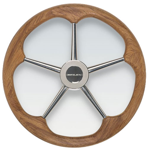 Stainless Steel Steering Wheel, 17.7" Diameter,  Natural Teak