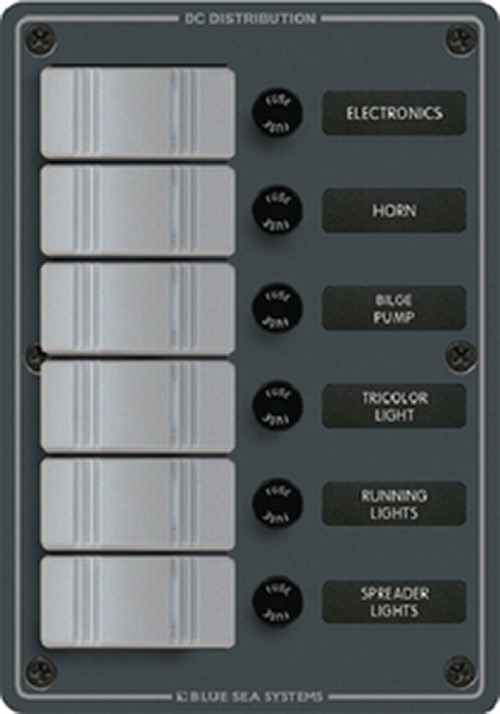 Blue Sea Systems 8053 Contura Water Resistant 12v Dc 6 Position Panel, Gray