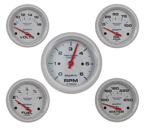 Autometer Standard Size Single Inboard Engine Five Gauge Kit